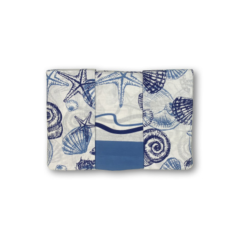 Parure de lit double en pur coton 2 carrés avec motif coquillage bleu