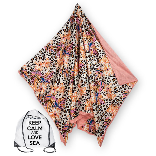 KIKOY double beach towel in cotton and terry cloth with backpack KEEP – Salmon Spotted Pattern