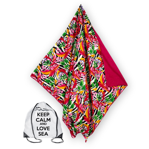 Toalla de playa doble KIKOY en tela de algodón y rizo con mochila KEEP – Estampado de cebra fucsia