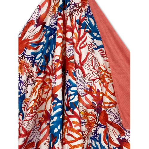 Toalla de playa doble KIKOY en algodón y rizo con mochila KEEP – Estampado de Coral Multicolor