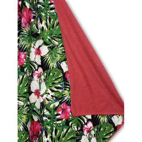 Serviette de plage double KIKOY en coton et éponge avec sac à dos KEEP – Motif Printemps Fuchsia