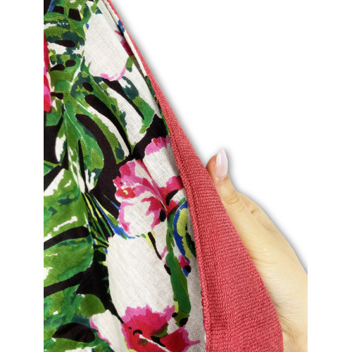 KIKOY doppeltes Strandtuch aus Baumwolle und Frottee mit Rucksack KEEP – Fuchsia Spring Pattern