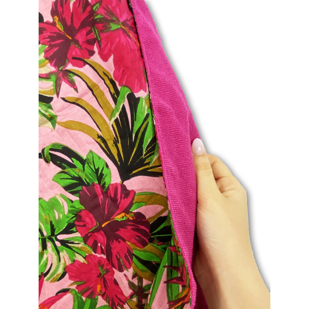 Toalla de playa doble KIKOY en algodón y rizo con mochila KEEP – Fuchsia Tropics Pattern
