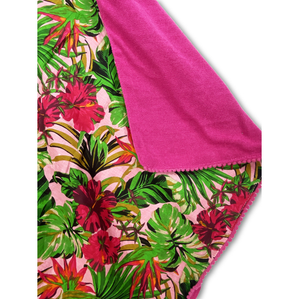 Toalla de playa doble KIKOY en algodón y rizo con mochila KEEP – Fuchsia Tropics Pattern