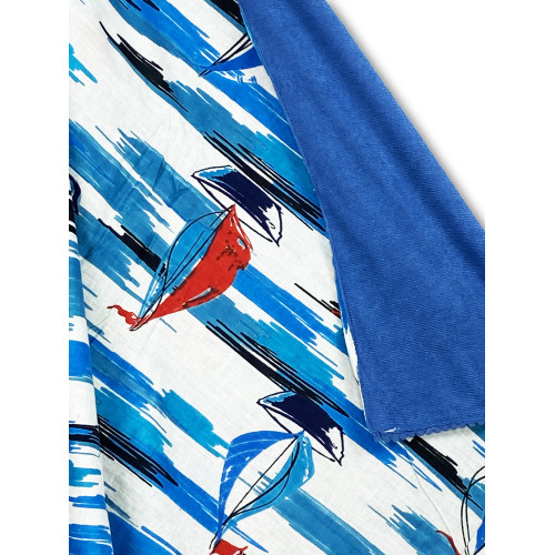 Toalla de playa doble KIKOY en tela de algodón y rizo con mochila KEEP – Patrón de Vela Azul