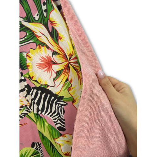 KIKOY Doppeltes Strandtuch aus Baumwolle und Frottee mit Rucksack KEEP – Zebra Pink Muster