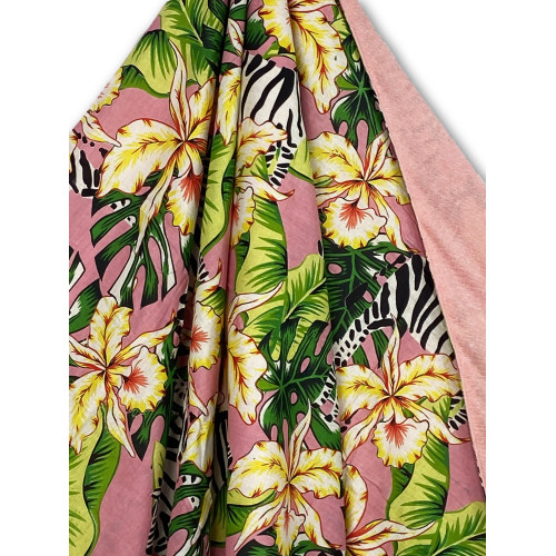 Serviette de plage double KIKOY en coton et éponge avec sac à dos KEEP – Motif rose zèbre