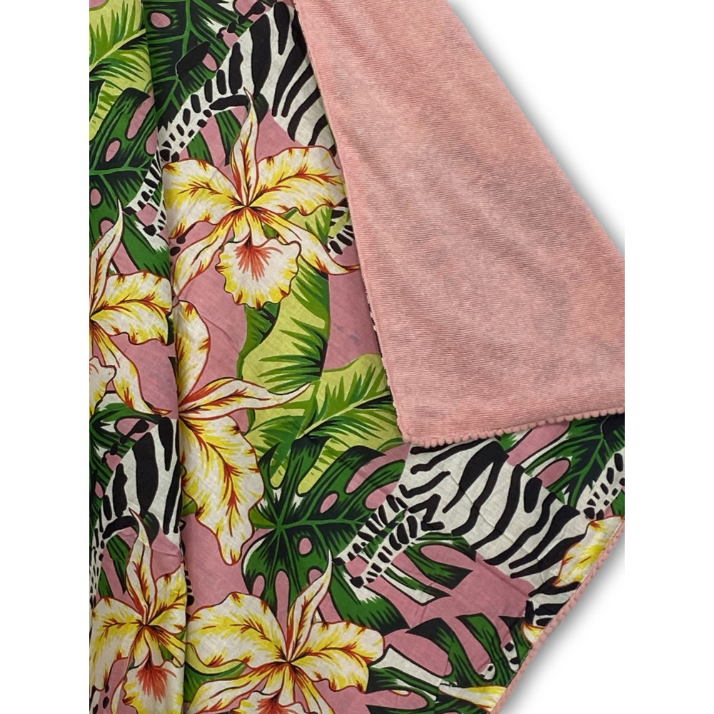 Serviette de plage double KIKOY en coton et éponge avec sac à dos KEEP – Motif rose zèbre