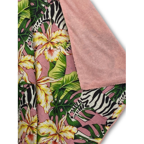 Toalla de playa doble KIKOY en algodón y rizo con mochila KEEP – Estampado Rosa Cebra