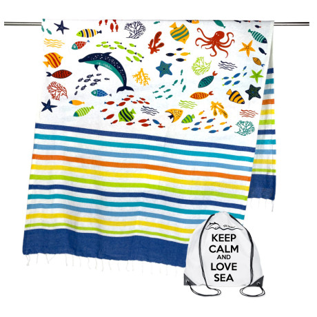 Fouta beach towel in cotton with fringes