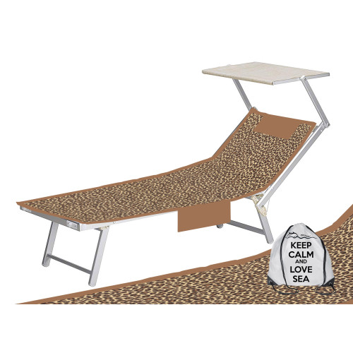 Toalla de cama de playa de microfibra con bolsillos y cojín hinchable con estampado de leopardo TEDDY SIZE cm. 80 x 190