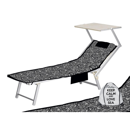 Toalla de cama de playa de microfibra con bolsillos y cojín hinchable con estampado de cebra TEDDY SIZE cm. 80 x 190