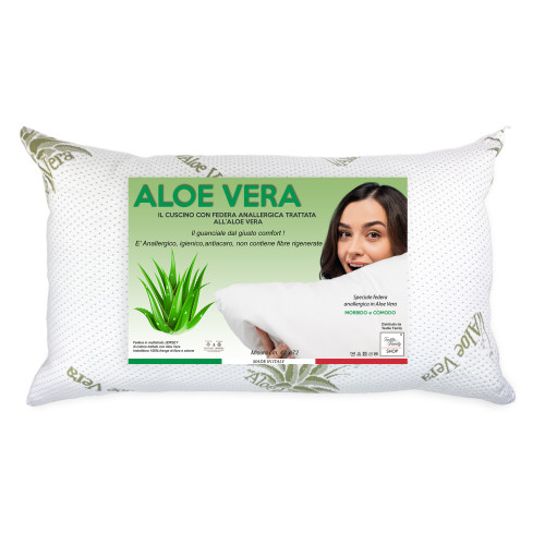 Cuscino Letto Aloe Vera con Federa Anallergica, Antibatterico, Antiacaro, Imbottitura in Fibre e Cotone, 42x72cm, Spessore 20cm