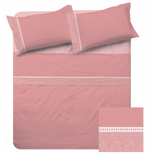 Draps Double Coton MAXI Tex Family - Design Moderne « Time » Couleur Rose