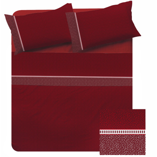 Draps Double Coton MAXI Tex Family - Design Moderne « Time » Couleur Bordeaux