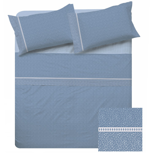 Draps Double Coton MAXI Tex Family - Design Moderne « Time » Couleur Bleu Clair