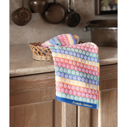 Set mit 6 Baumwoll-Küchentüchern - mehrfarbige Schwamm-Küchentücher - handgemachte Küchentücher Made in Italy - 50x70cm