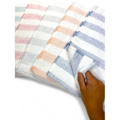 Striped Cotton Bath Towel Set 60x100 and 40x60, 6 Pieces, 350 gr/sqm, Unique Colors, Made in Italy, Absorbent and Soft