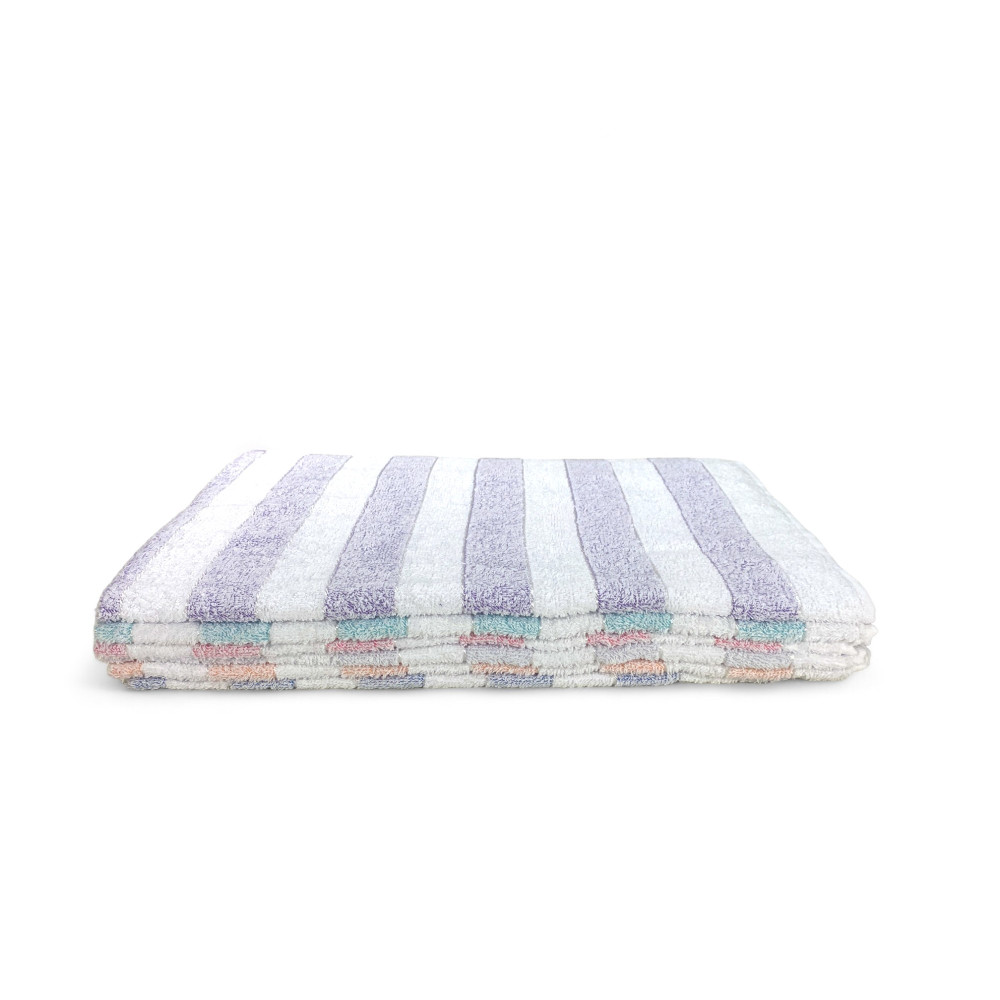 Striped Cotton Bath Towel Set 60x100 and 40x60, 6 Pieces, 350 gr/sqm, Unique Colors, Made in Italy, Absorbent and Soft