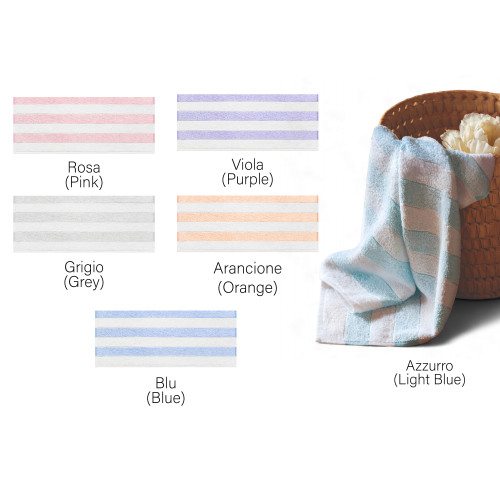 Set de serviettes de bain en coton rayé 60x100 et 40x60, 6 pièces, 350 gr/m², couleurs uniques, fabriqué en Italie, absorbant et