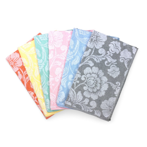 Cotton Bath Towel Set 60x100 and 40x60 Flowers, 6 Pieces, 350 gr/sqm, Pastel Colors, Made in Italy, Absorbent and Soft