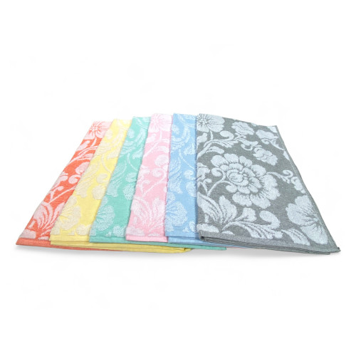 Set de serviettes de bain en coton 60x100 et 40x60 fleurs, 6 pièces, 350 gr/m², couleurs pastel, fabriqué en Italie, absorbant e