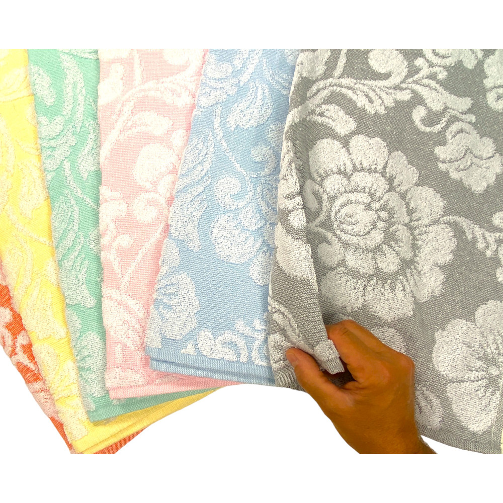 Juego de toallas de baño de algodón 60x100 y 40x60 flores, 6 piezas, 350 gr/m², colores pastel, Made in Italy, absorbente y suav