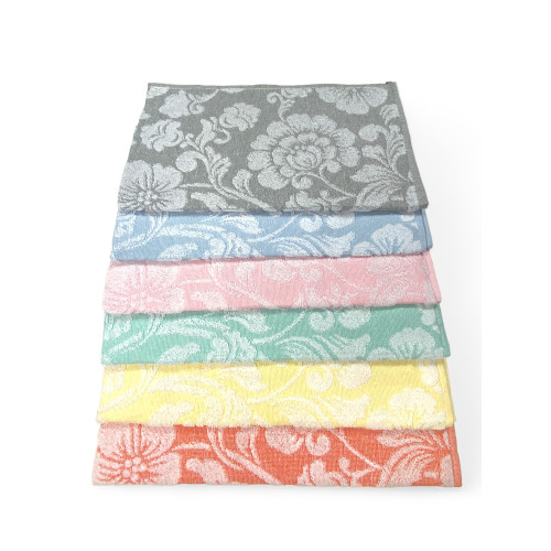 Juego de toallas de baño de algodón 60x100 y 40x60 flores, 6 piezas, 350 gr/m², colores pastel, Made in Italy, absorbente y suav