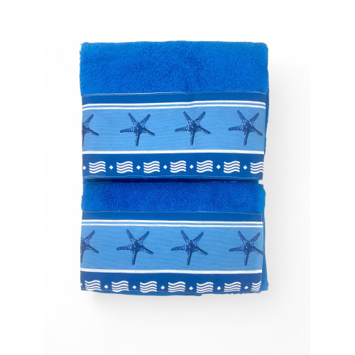 SET asciugamani con bordo Stelle Marine Blu in puro cotone Made in Italy