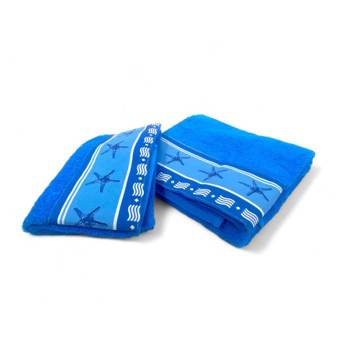 SET of towels with Blue Starfish border in pure cotton Made in Italy
