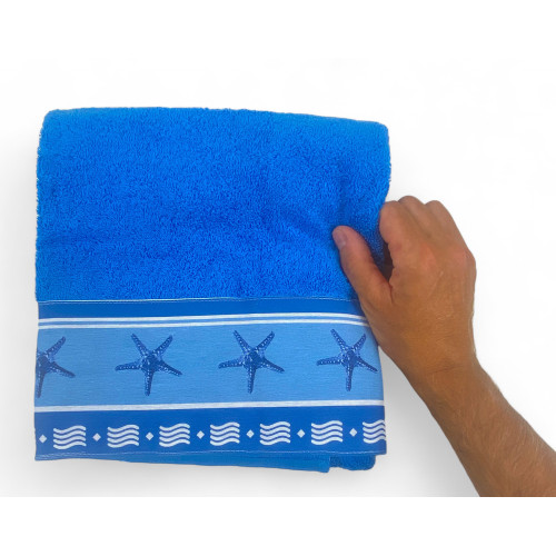 JUEGO de toallas con borde de estrella de mar azul en puro algodón Made in Italy