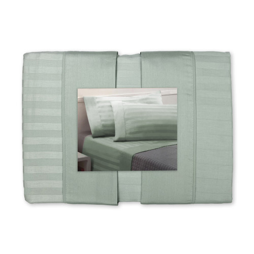 Ensemble de draps doubles en coton vert Levante, ensemble de draps de lit double, satin de pur coton rayé