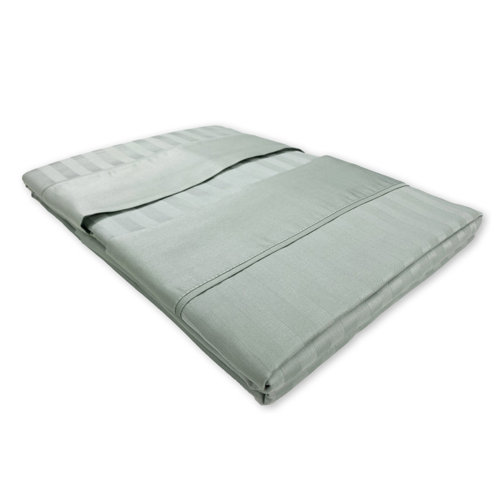 Completo Lenzuola Matrimoniali Cotone Verde Salvia Levante, Set Lenzuola Letto Matrimoniale, Raso Puro Cotone Rigato