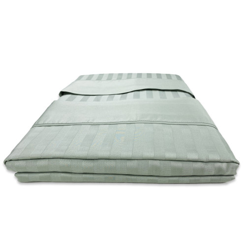 Ensemble de draps doubles en coton vert Levante, ensemble de draps de lit double, satin de pur coton rayé