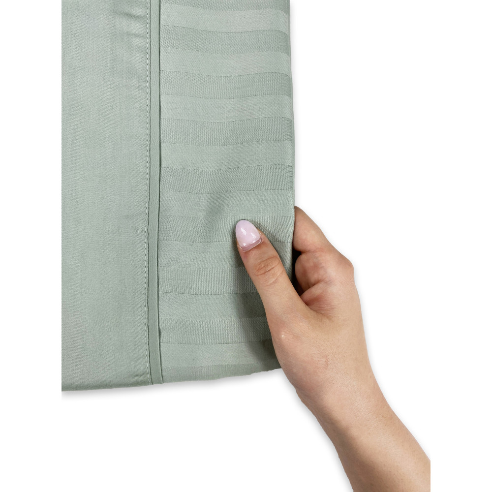 Ensemble de draps doubles en coton vert Levante, ensemble de draps de lit double, satin de pur coton rayé