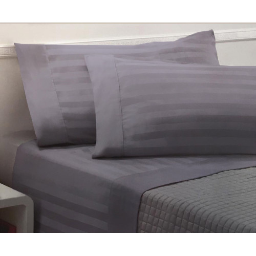 Levante Grey Lead Cotton Double Sheets Set, Double Bed Sheet Set, Pure Striped Cotton Satin