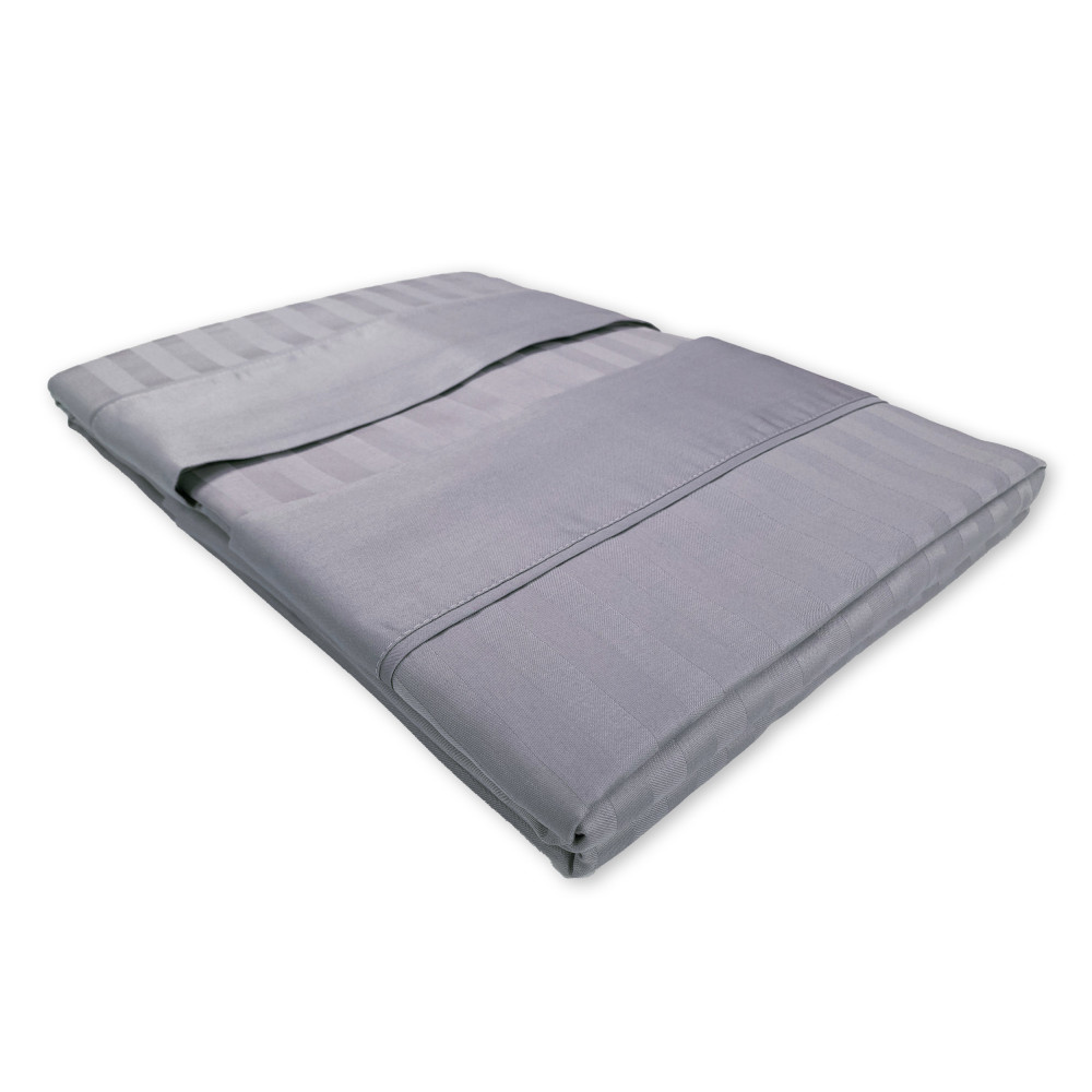 Ensemble de draps doubles en coton plomb gris Levante, ensemble de draps de lit double, satin de coton rayé pur