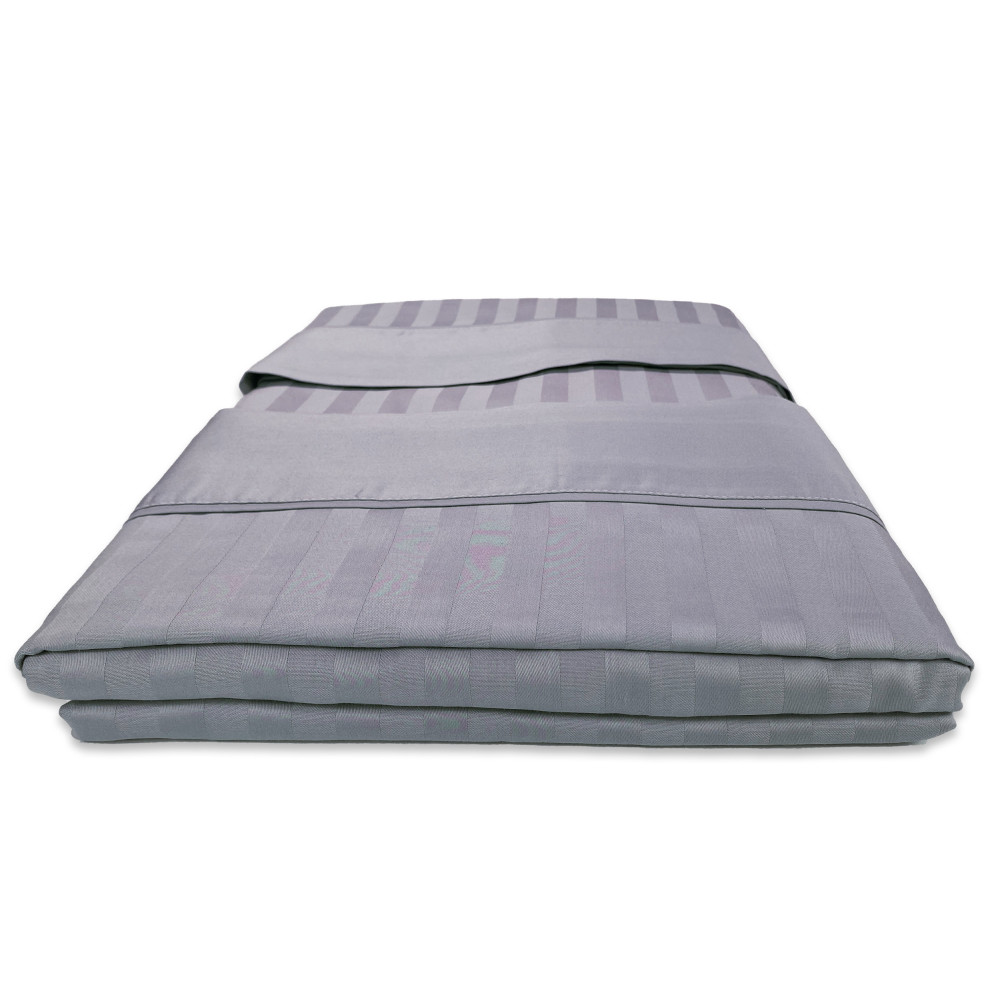 Levante Grau Blei Baumwolle Doppel Laken Set, Doppelbett Bettlaken Set, Reine gestreifte Baumwolle Satin