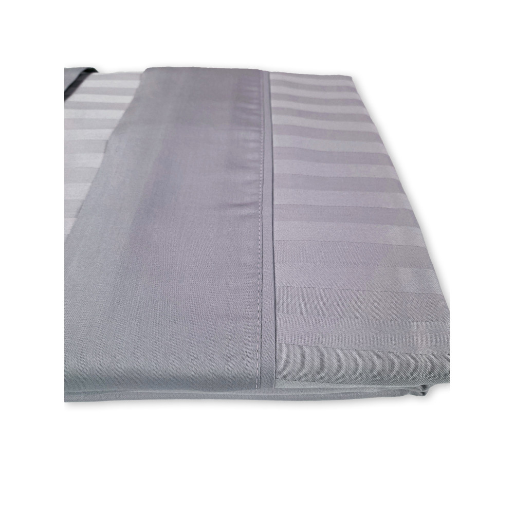 Ensemble de draps doubles en coton plomb gris Levante, ensemble de draps de lit double, satin de coton rayé pur