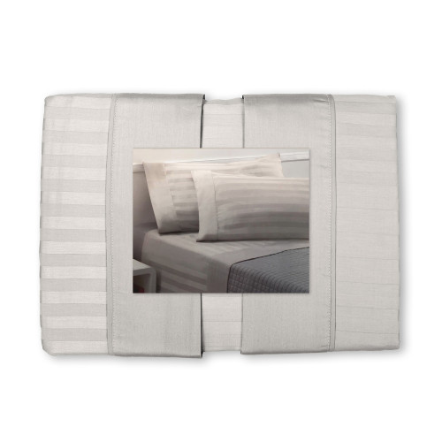 Levante light grey cotton double sheets set, double bed sheet set, striped pure cotton satin