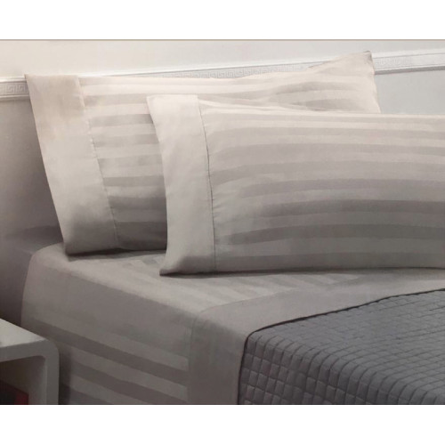 Ensemble de draps doubles en coton gris clair Levante, ensemble de draps de lit double, satin de pur coton rayé