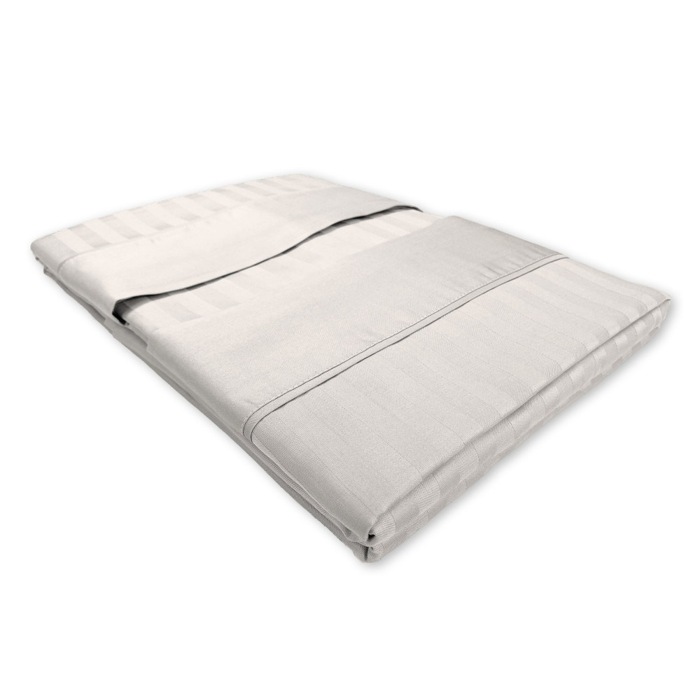 Ensemble de draps doubles en coton gris clair Levante, ensemble de draps de lit double, satin de pur coton rayé