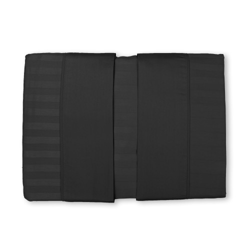 Levante Ensemble de draps doubles en coton noir, Ensemble de draps de lit double, Satin de pur coton rayé