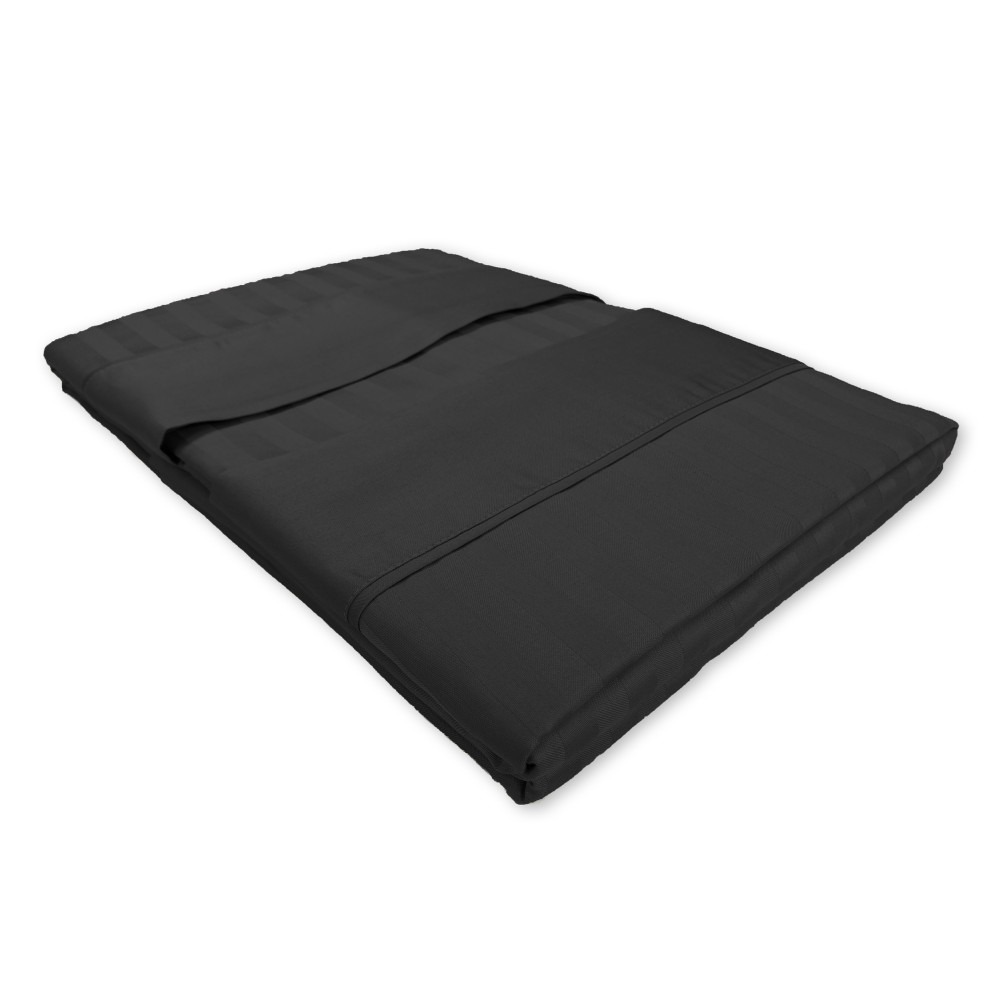 Levante Ensemble de draps doubles en coton noir, Ensemble de draps de lit double, Satin de pur coton rayé