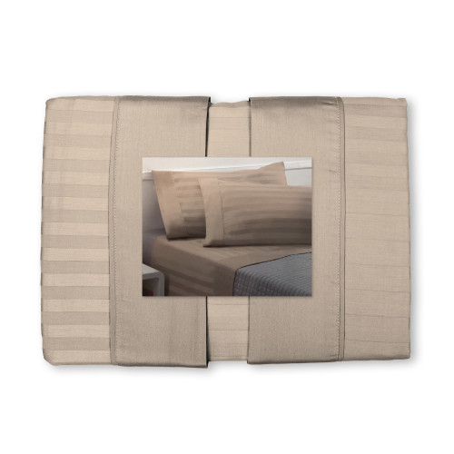 Ensemble de draps doubles en coton gris tourterelle Levante, ensemble de draps de lit double, satin de coton à rayures pures