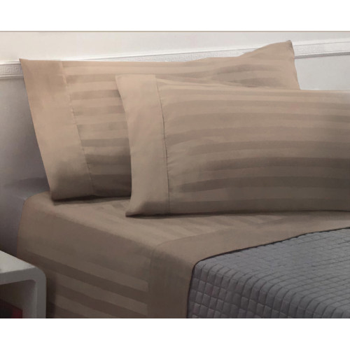 Ensemble de draps doubles en coton gris tourterelle Levante, ensemble de draps de lit double, satin de coton à rayures pures