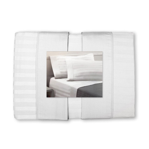 Ensemble de draps doubles en coton blanc Levant, ensemble de draps de lit double, satin de pur coton rayé