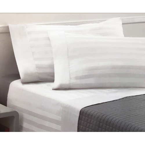 Levant white cotton double sheets set, double bed sheet set, striped pure cotton satin