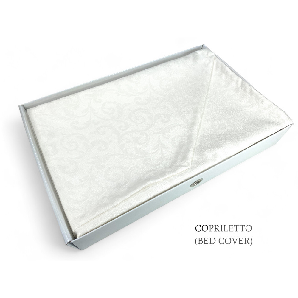 Complete Skinny Double Bed Set, Pure Cotton Sheets and Jacquard Summer Double Bedspread, Made in Italy