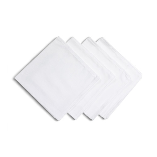 Set de 4 Servilletas de Algodón Blanco, Servilletas Tela 42x42 cm, Flandes, Bajo a 4 caras, 100% Algodón Puro